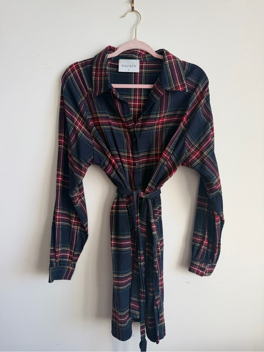 Hausen Navy & Red Plaid Shirt Dress
